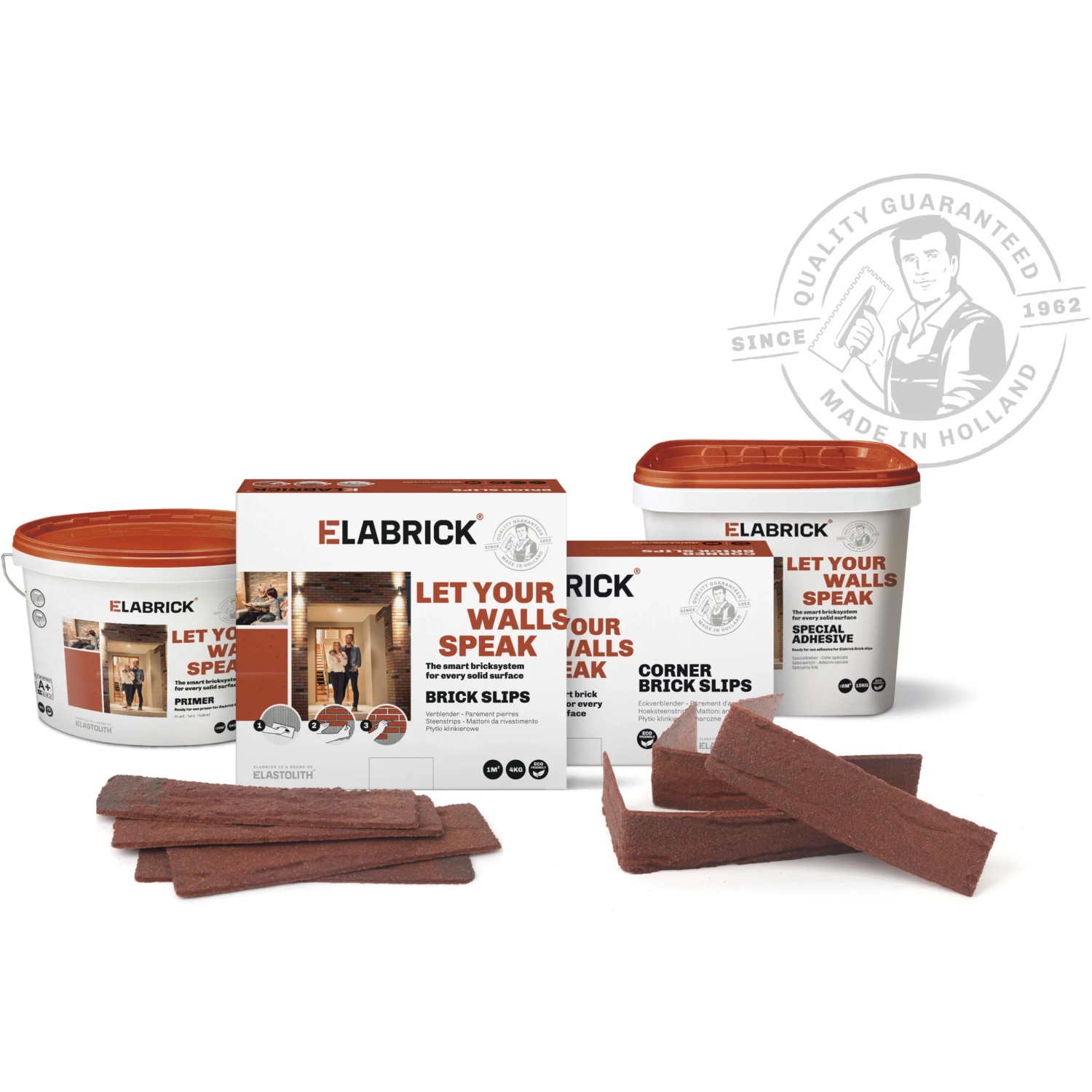 Elabrick Verblender Dover, 5x21 cm, weiße Riemchen, Kleber und Eckverblender.