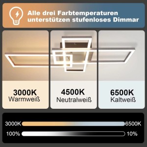 NETTLIFE LED Deckenleuchte aus Metall, geometrisches Design, zeigt dimmbare Farbtemperaturen von Warm- bis Kaltweiß.
