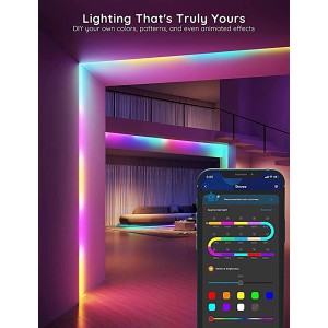 Govee RGBIC LED-Streifen im Wohnraum, gesteuert per App auf dem Smartphone.