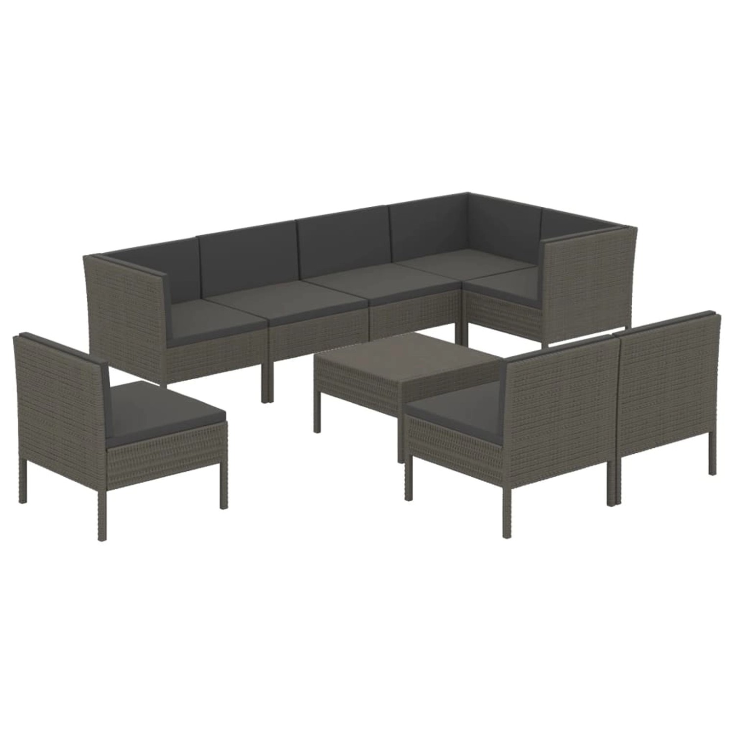 vidaXL 9-tlg Garten-Lounge-Set mit Auflagen Poly Rattan Grau Modell 15