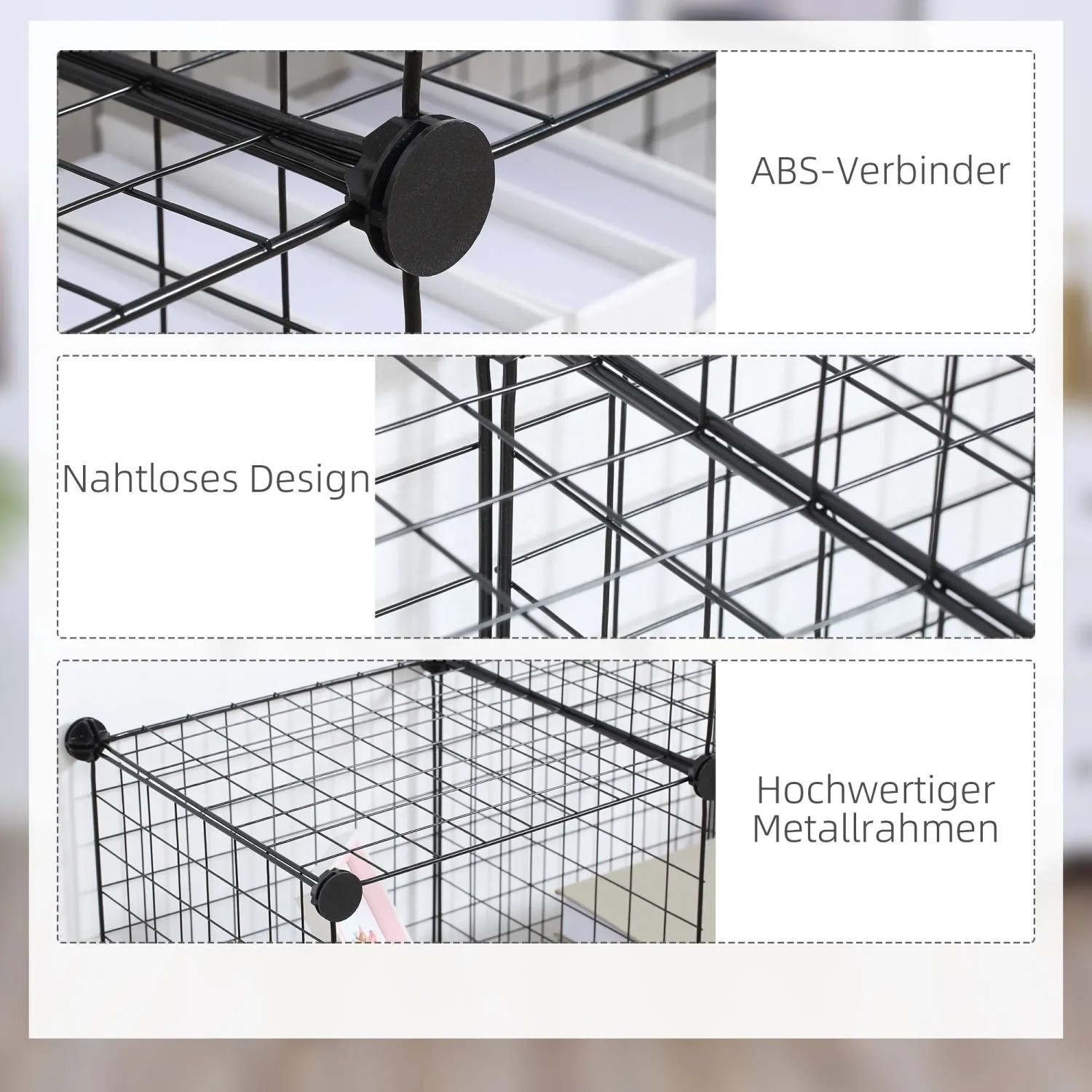 Detailansicht: HOMCOM Würfelregal mit Metallrahmen, ABS-Verbinder und nahtlosem Design.