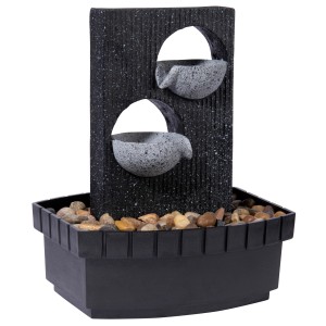 Dobar Zimmerbrunnen mit 2 Becken aus Polyresin, 26x20,5x16,5cm. Dekorative Steine im Becken.