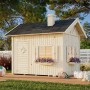 Palmako Spielhaus Grete aus Fichtenholz mit Schornstein, Blumenkästen und Acrylglasfenstern.