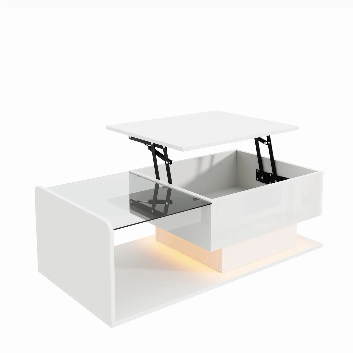 okwish Couchtisch mit Glas und LED-Effekt mit Glasplatte 100 × 50 cm Weiß