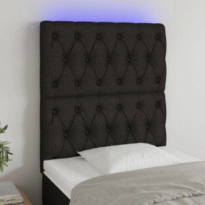 Schwarzes vidaXL LED Kopfteil (80cm) aus Stoff mit Knopfheftung und indirekter Beleuchtung.