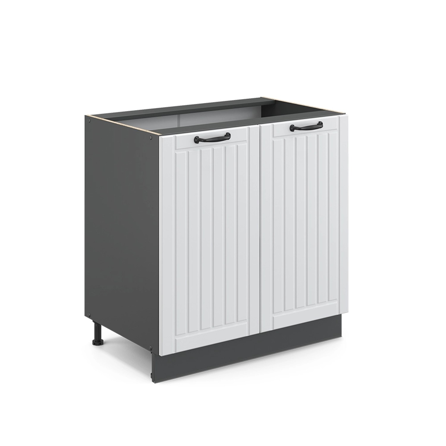 Vicco Spülenunterschrank Fame-Line Weiß Landhaus/Anthrazit 80 cm mit Regal ohne Arbeitsplatte