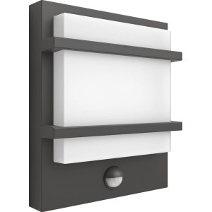 Moderne Philips LED-Außenwandleuchte Petronia mit Bewegungsmelder in Anthrazit.