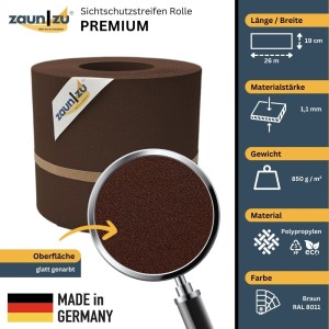 zaunzu Sichtschutz Premium, braun, 26m Rolle für Doppelstabmattenzaun. Wind- und Sichtschutz für den Garten.