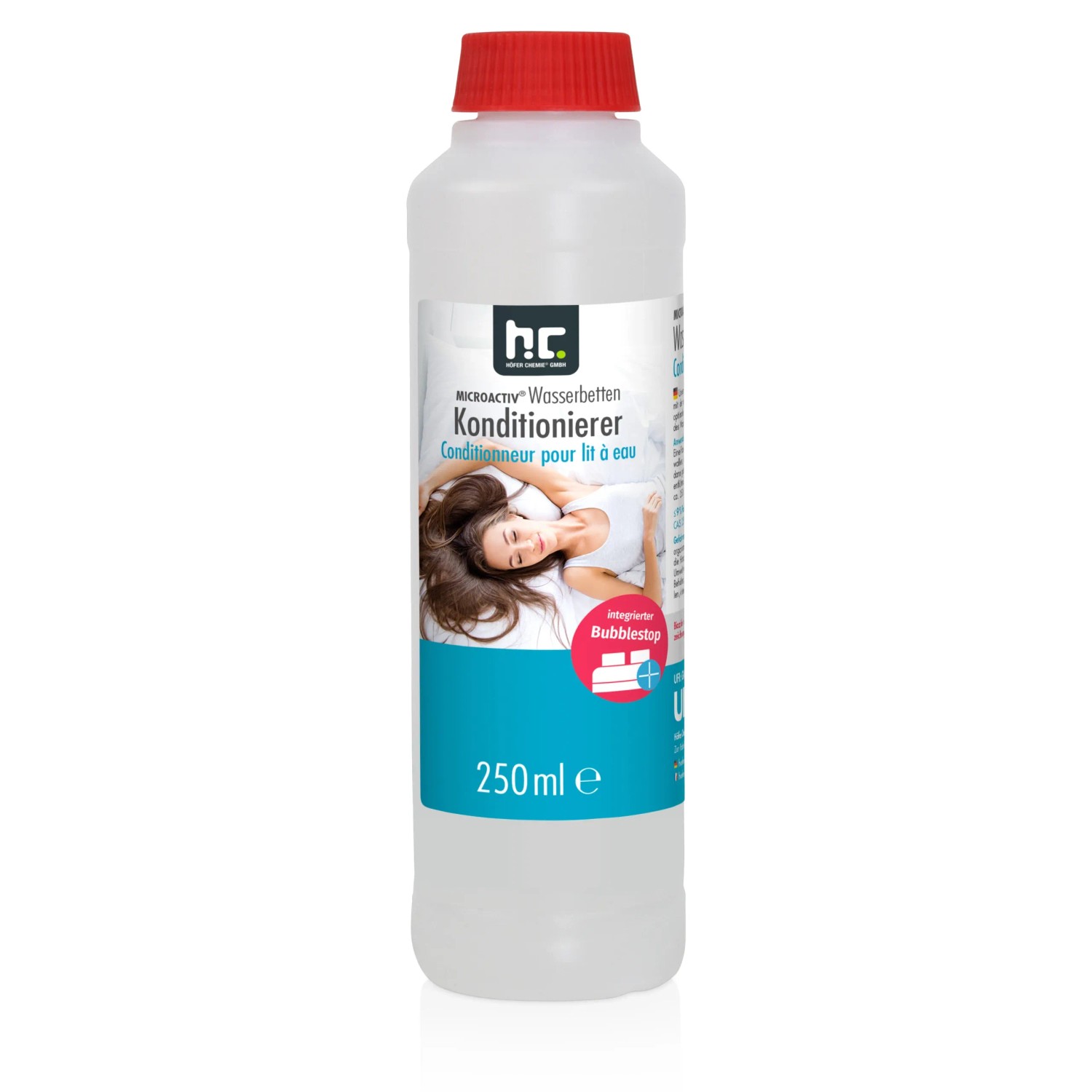 Flasche Microactiv Konditionierer für Wasserbetten, 4x250ml, zur Reinigung und Pflege.