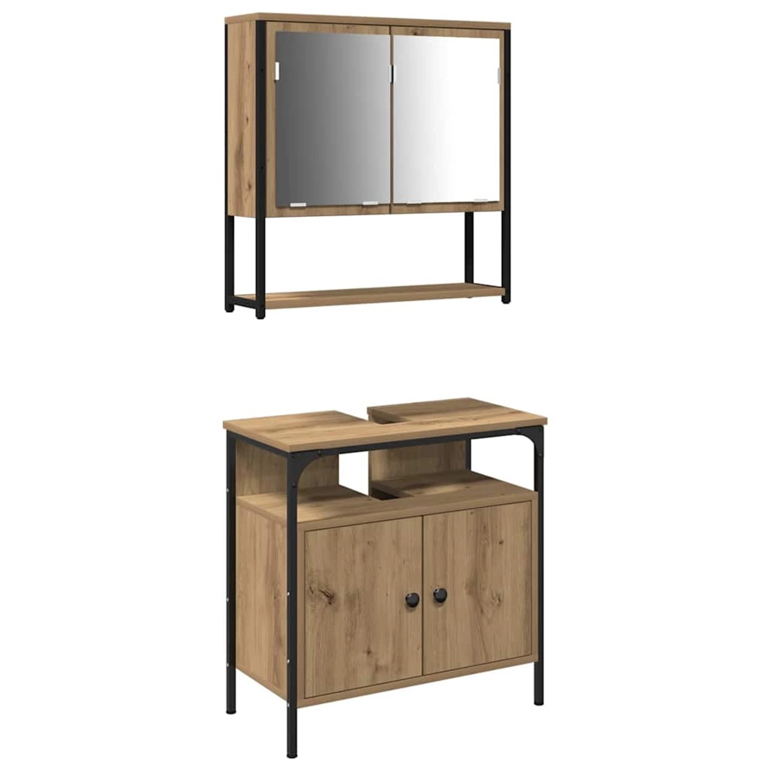 vidaXL Badezimmermöbel-Set mit Regal mit Tür 2-Tlg Braun Holzwerkstoff 3334 günstig online kaufen