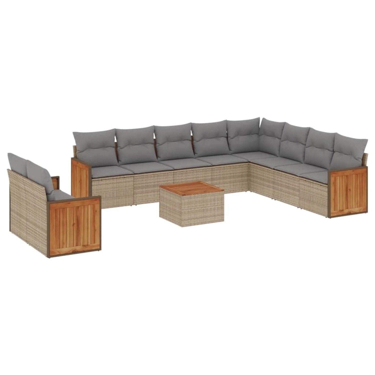 vidaXL 11-Tlg Garten-Sofagarnitur mit Kissen Beige Poly Rattan 3227802