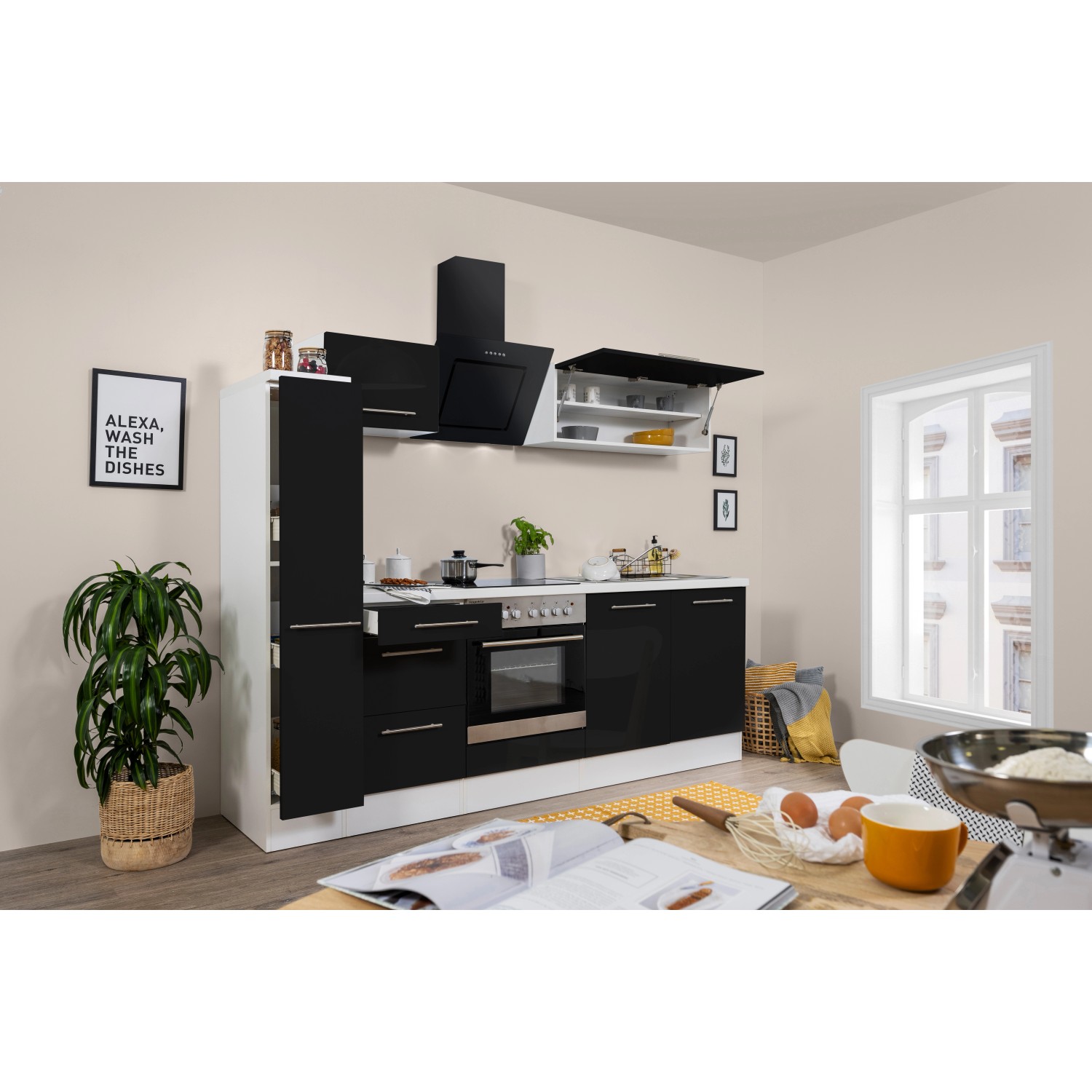 Respekta Premium Küchenzeile 240 cm Schwarz HochglanzWeiß kaufen bei OBI
