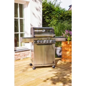 Jamestown 3-Brenner Gasgrill Knox aus Edelstahl mit Seitenbrenner und Thermometer.