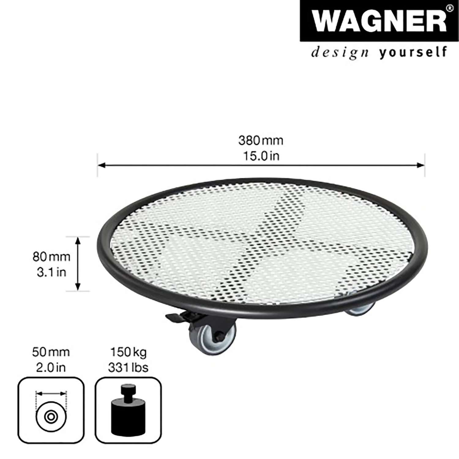 Wagner Pflanzenroller GH 7017, Ø 38cm, schwarz-weiß, mit Rollen und Lochblech.