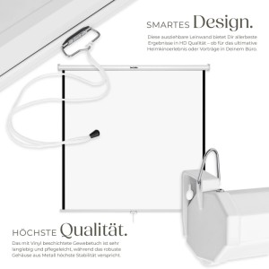 Tectake Beamer Leinwand  Ausziehbar Für Wand  und Deckenmontage 152 x 152 cm 152 x 152 x 7 cm Weiß