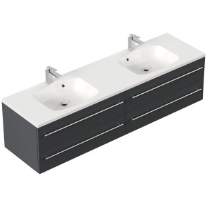 Posseik Badmöbel Geant 180 Grafit: Unterschrank mit Waschbecken, 4 Schubladen, Soft-Close.