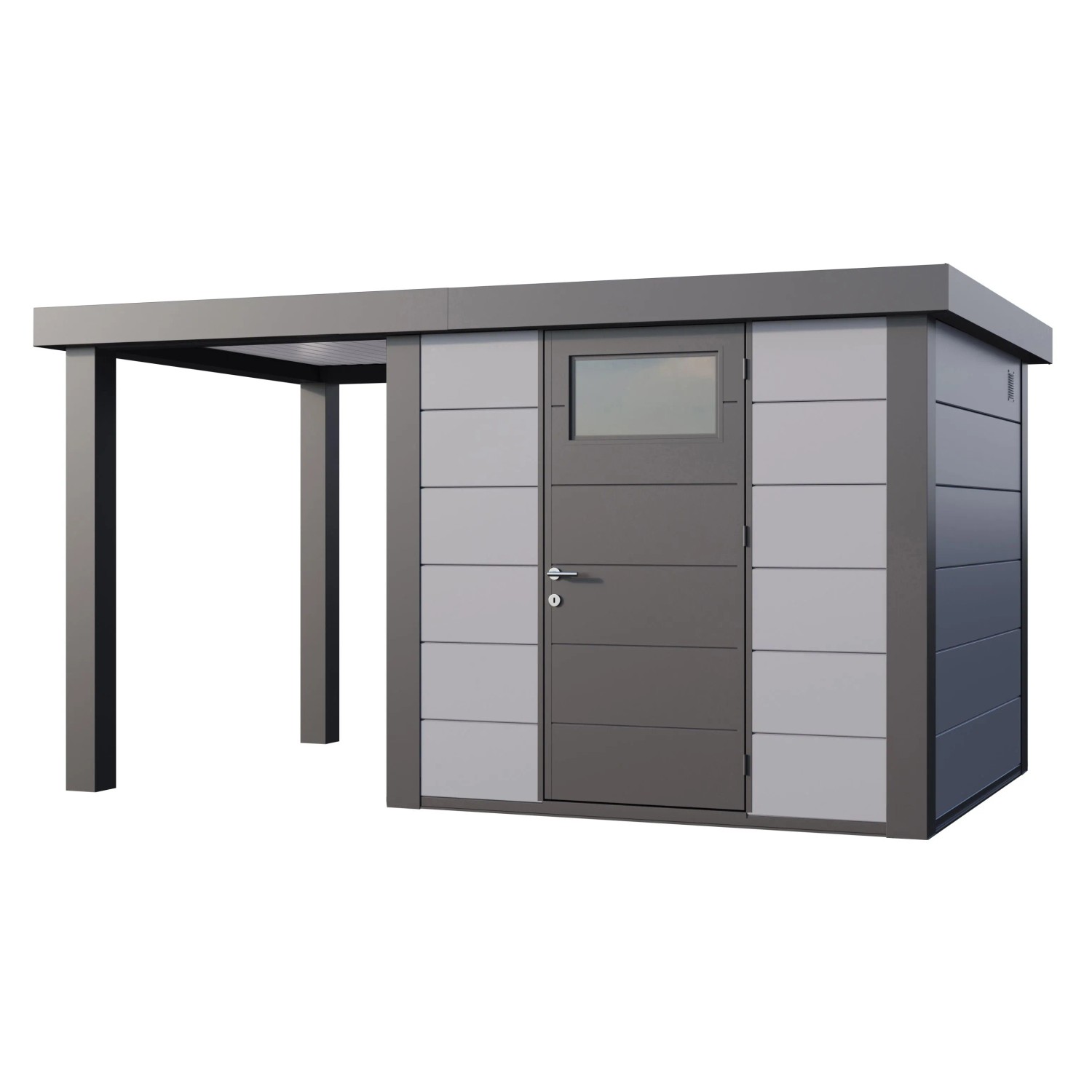 Gerätehaus Classico 2424 mit Offene Lounge S Links 406 cm x 238 cm Hellgrau günstig online kaufen