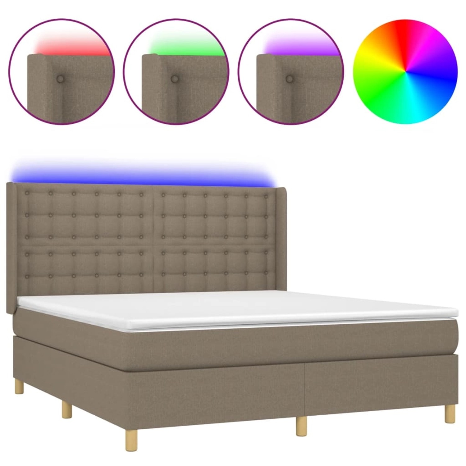 vidaXL Boxspringbett mit Matratze & LED Taupe 160x200 cm Stoff 3139209 günstig online kaufen