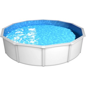 Steinbach Stahlwandpool Set Nuovo de Luxe II, Ø 460 cm, gefüllt mit blauem Wasser.