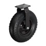 Schwarze, luftbereifte Bockrolle aus Stahl und Gummi mit Profil für Schwerlasten bis 120 kg. Ideal für Transportwagen.