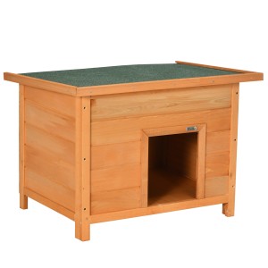 PawHut Hundehütte mit geöffnetem Dach, aus Holz, 82x58x58 cm.