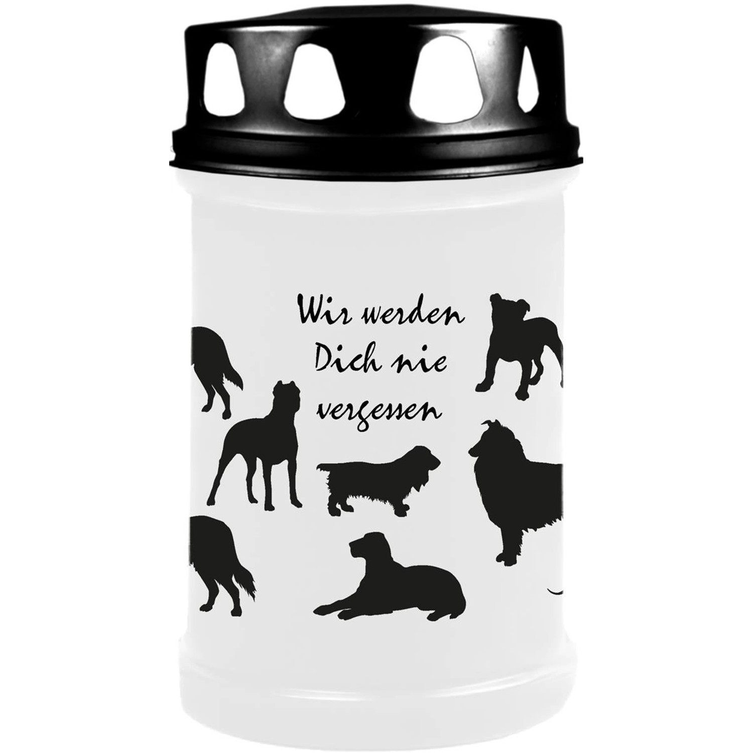 HS Candle Grabkerze Weiß 48h Deckel Schwarz Hunde günstig online kaufen