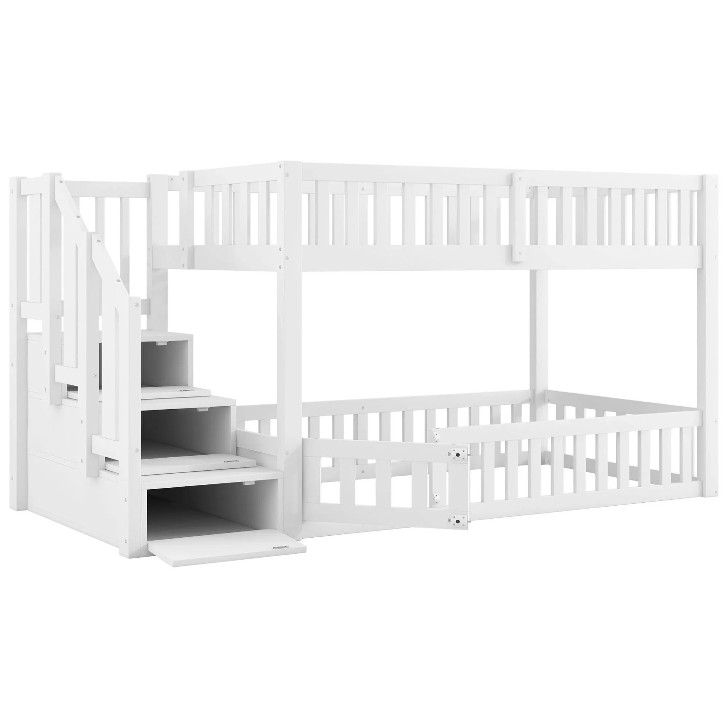 okwish Etagenbett 90x200cm mit Stauraumleiter Weiß ohne Matratze