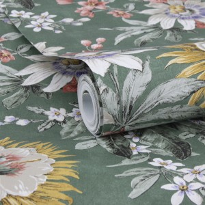 Sublime Vliestapete mit elegantem Blumenmuster in Grau-Bunt, Rolle