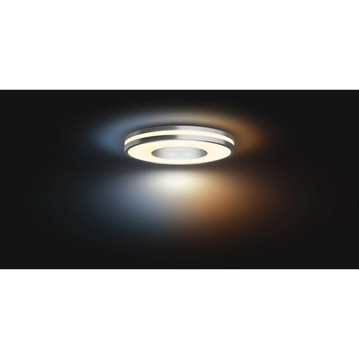 Silberne Philips Hue Being Deckenleuchte mit Dimmer, warmweißes bis kaltweißes Licht.