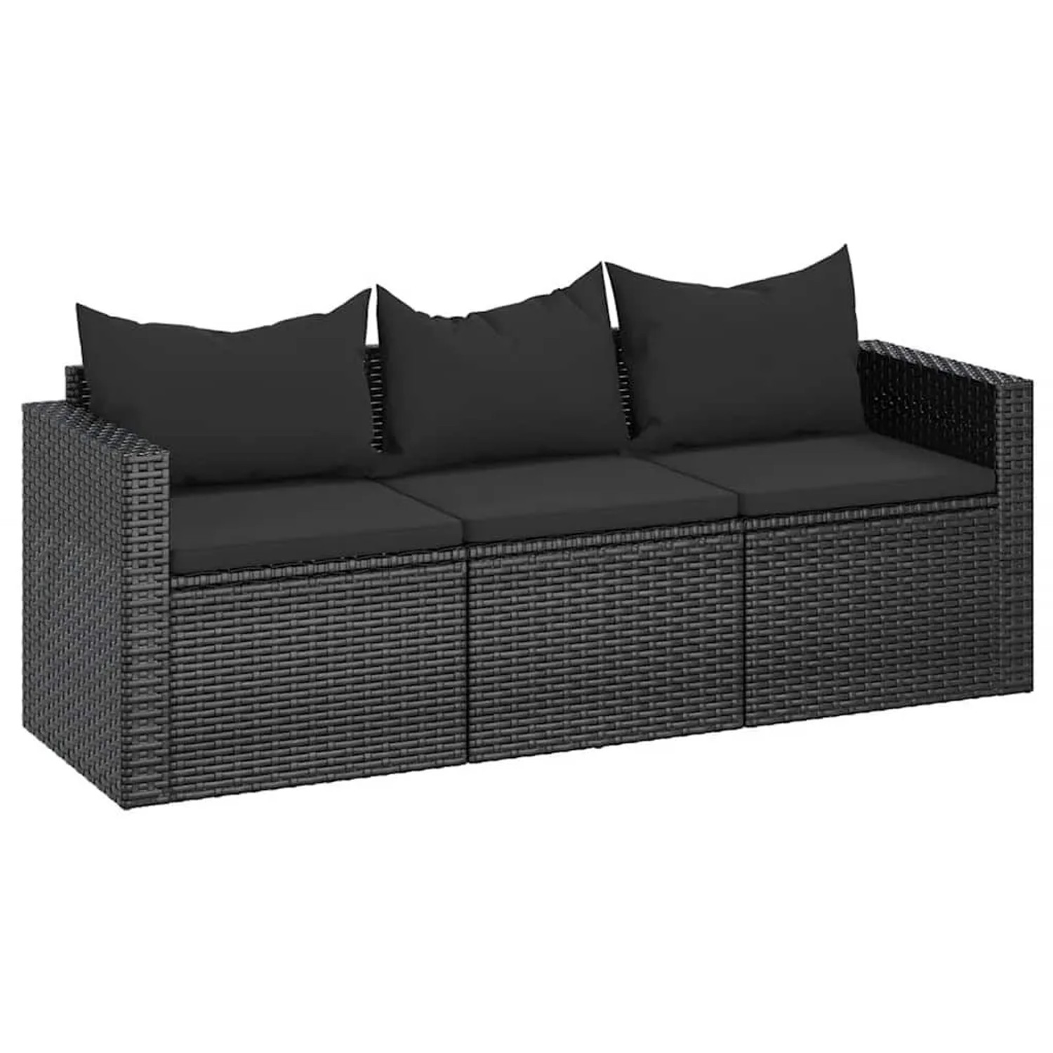 vidaXL 3-Sitzer-Gartensofa mit Kissen Schwarz Poly Rattan 362327