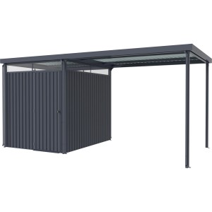 Pergart Gerätehaus Rheinfelden 78 mit Schleppdach, anthrazitfarben, aus Stahlblech.