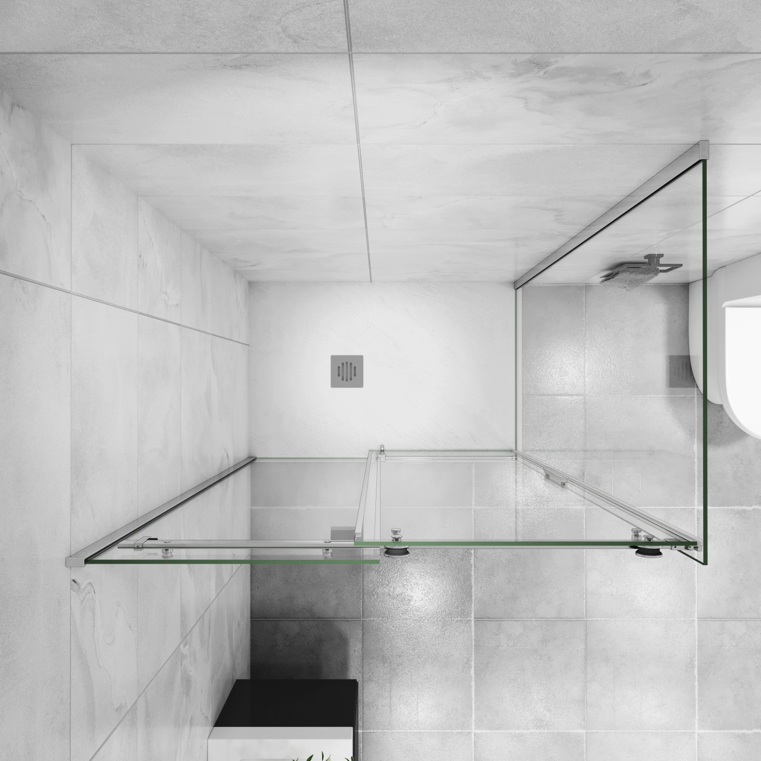 Eckdusche mit Schiebetür, 100x80 cm, Klarglas, Chromrahmen. Duschkabine mit ESG-Sicherheitsglas und Nano-Beschichtung.