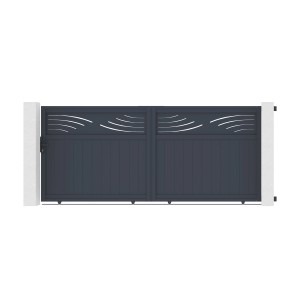 Graues Casanoov Schiebetor 3.7m mit Pfosten. Aluminium Gartentor mit modernem Design.