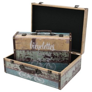 HMF VKO106 Vintage Vintage Koffer Truhe Holzkiste Holz 2er Set Versch Größen Deko Fahrrad