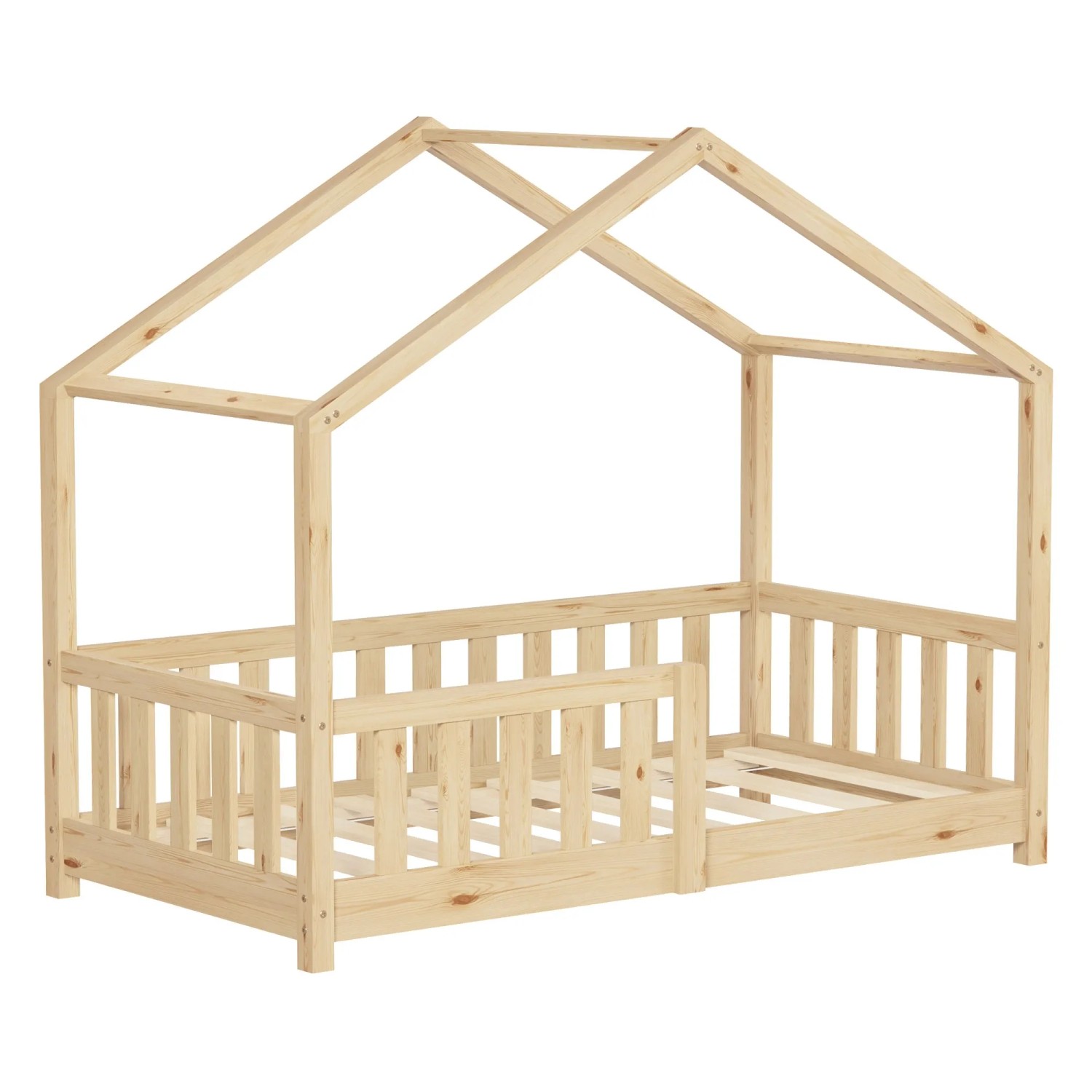 ML-Design Hausbett 70x140 cm Natur aus Kiefernholz mit Rausfallschutz