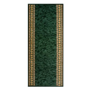 Grüner Teppichläufer Rügen nach Maß, klassisches Design mit gemusterten Bordüren, 80x500 cm.