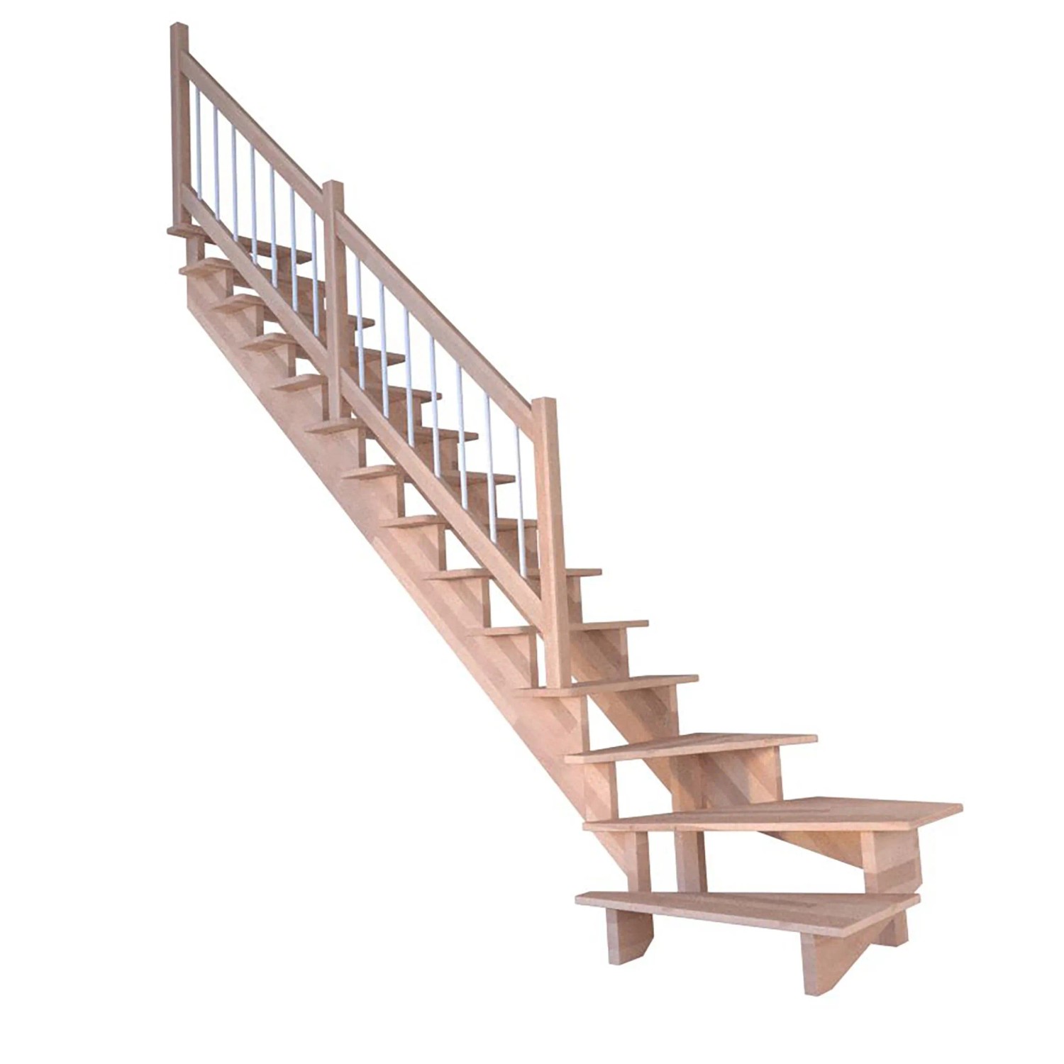 Treppe Lindos Pro Buche Gew. L 80 cm Holz-Edelstahl-Geländer Weiß FSC® günstig online kaufen