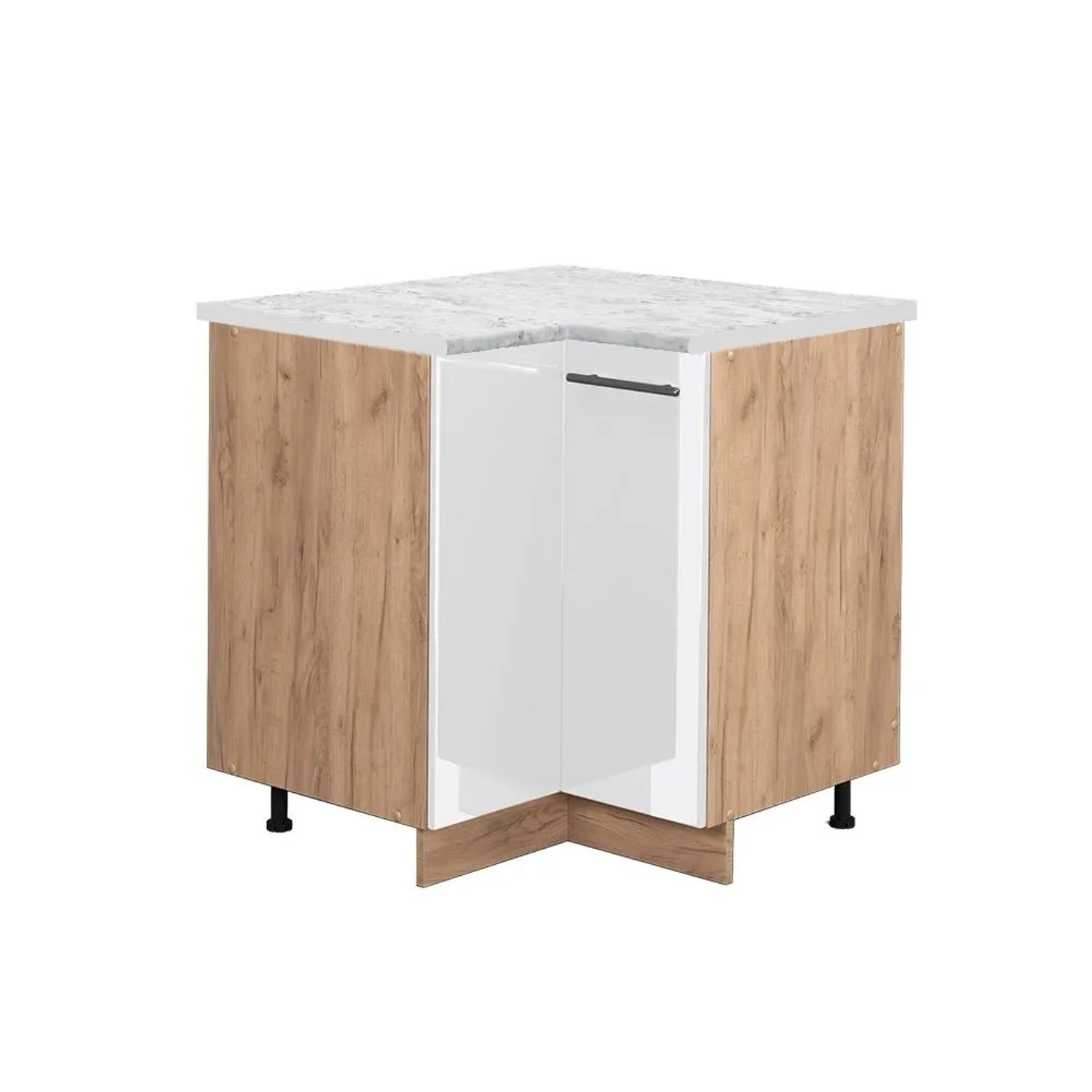 Vicco Eckunterschrank Fame-Line Weiß Hochglanz Goldkraft Eiche 81 cm AP Marmor