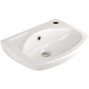 Weißes AquaSu Handwaschbecken Lucanti, 35 cm, mit Hahnloch für Gäste-WC.