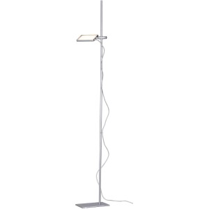 Moderne, silberne LED-Stehlampe von Luce Design, Modell Book. Schwenkbarer Leuchtenkopf.