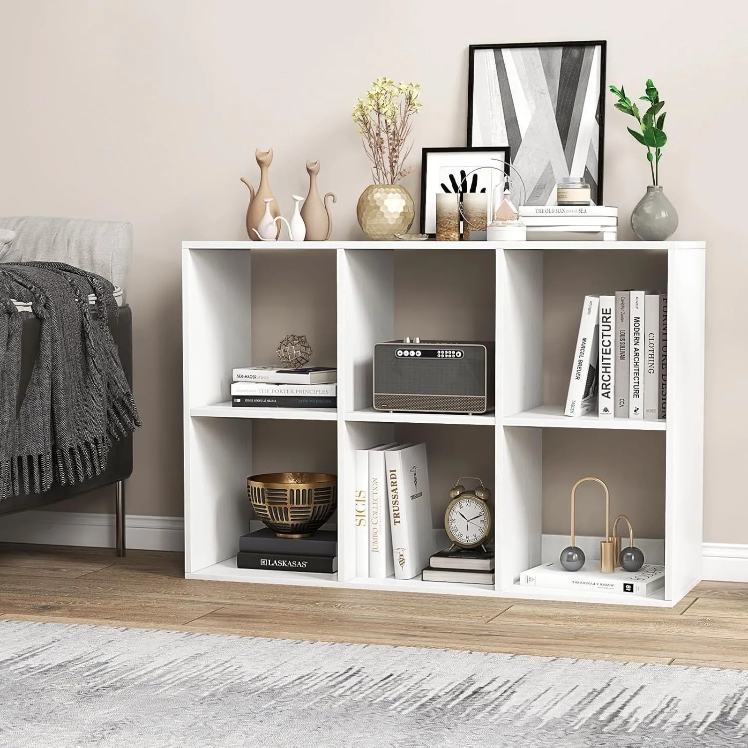 Costway Bücherregal mit 6 Fächern Würfelregal Offenes Regal Weiß_2