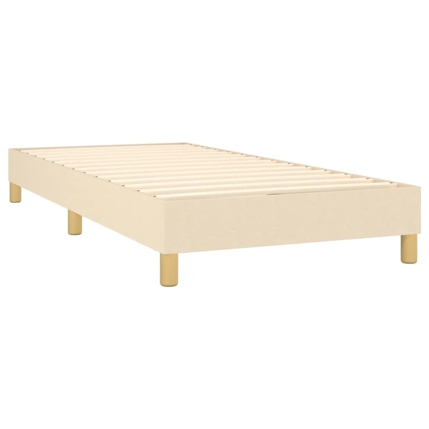 Cremefarbenes vidaXL Boxspringbett 100x200 cm mit Stoffbezug und Holzfüßen.
