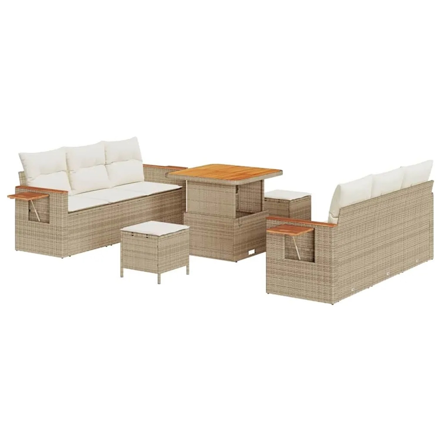 vidaXL Gartensofa-Set mit Kissen 9 Stk Beige und Creme 3363126