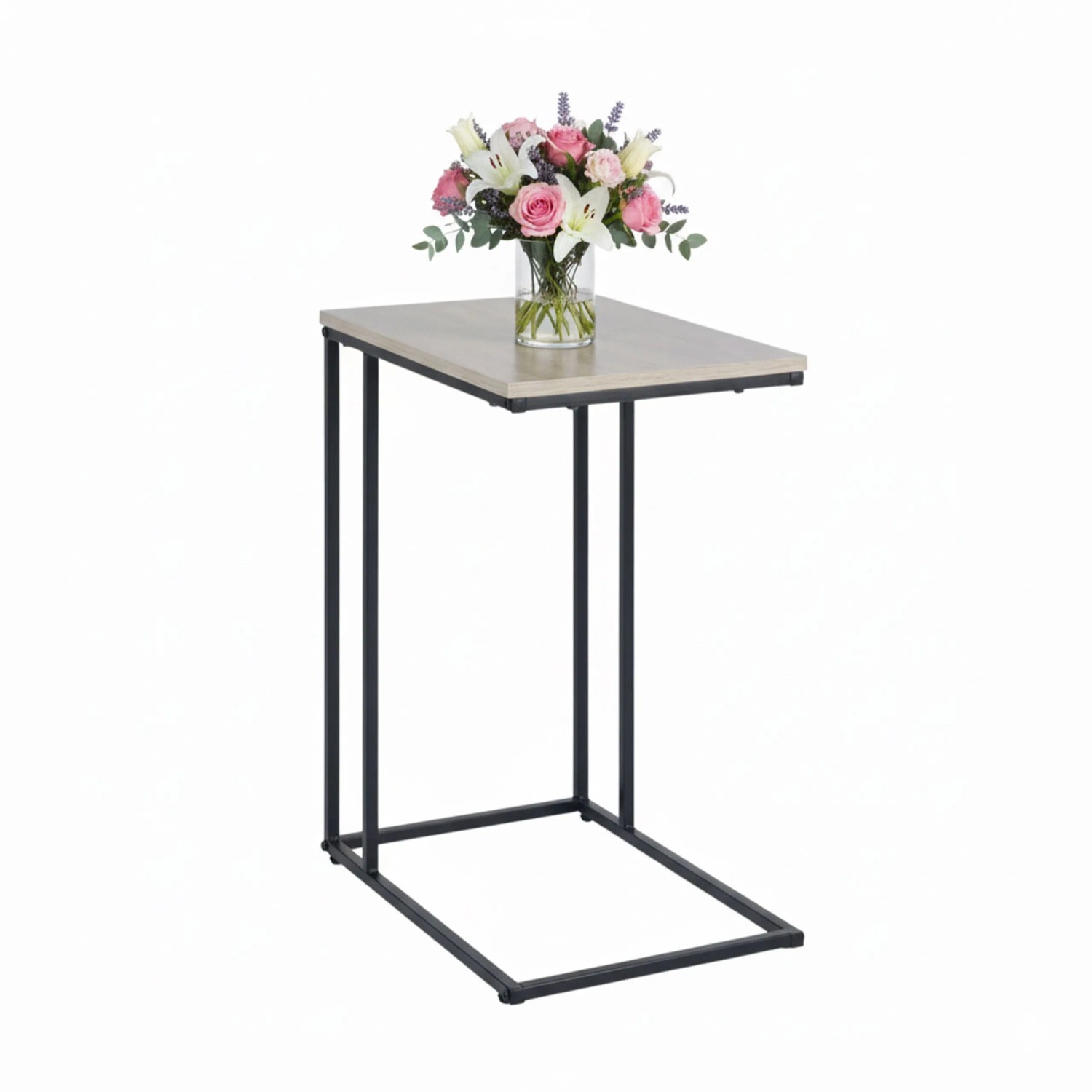 Relaxdays Beistelltisch C-Form MDF Eisen Schwarz Grau Zum Unterschieben 64 cm x 50 cm x 35 cm 3,6 kg