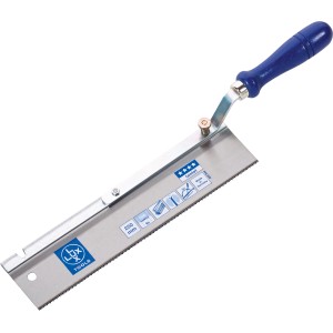 LUX-TOOLS Feinsäge, umlegbar, mit blauem Buchenholzgriff und 250 mm Sägeblatt für feine Schnitte.