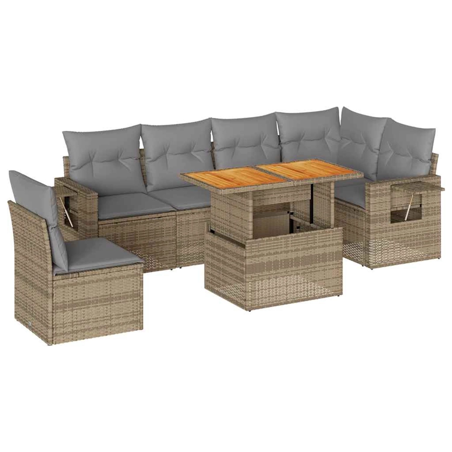 vidaXL 7-Tlg Garten-Sofagarnitur mit Kissen Beige Poly Rattan 3327160 günstig online kaufen