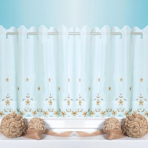 Bistrogardine Leonie in Bronze mit Blumenmuster, 45x155 cm, für eine gemütliche Fensterdekoration.