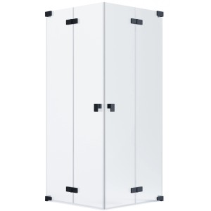 Schöner Wohnen Eckdusche mit 2 Drehfalttüren, 90x90x200 cm, schwarzmatte Beschläge.