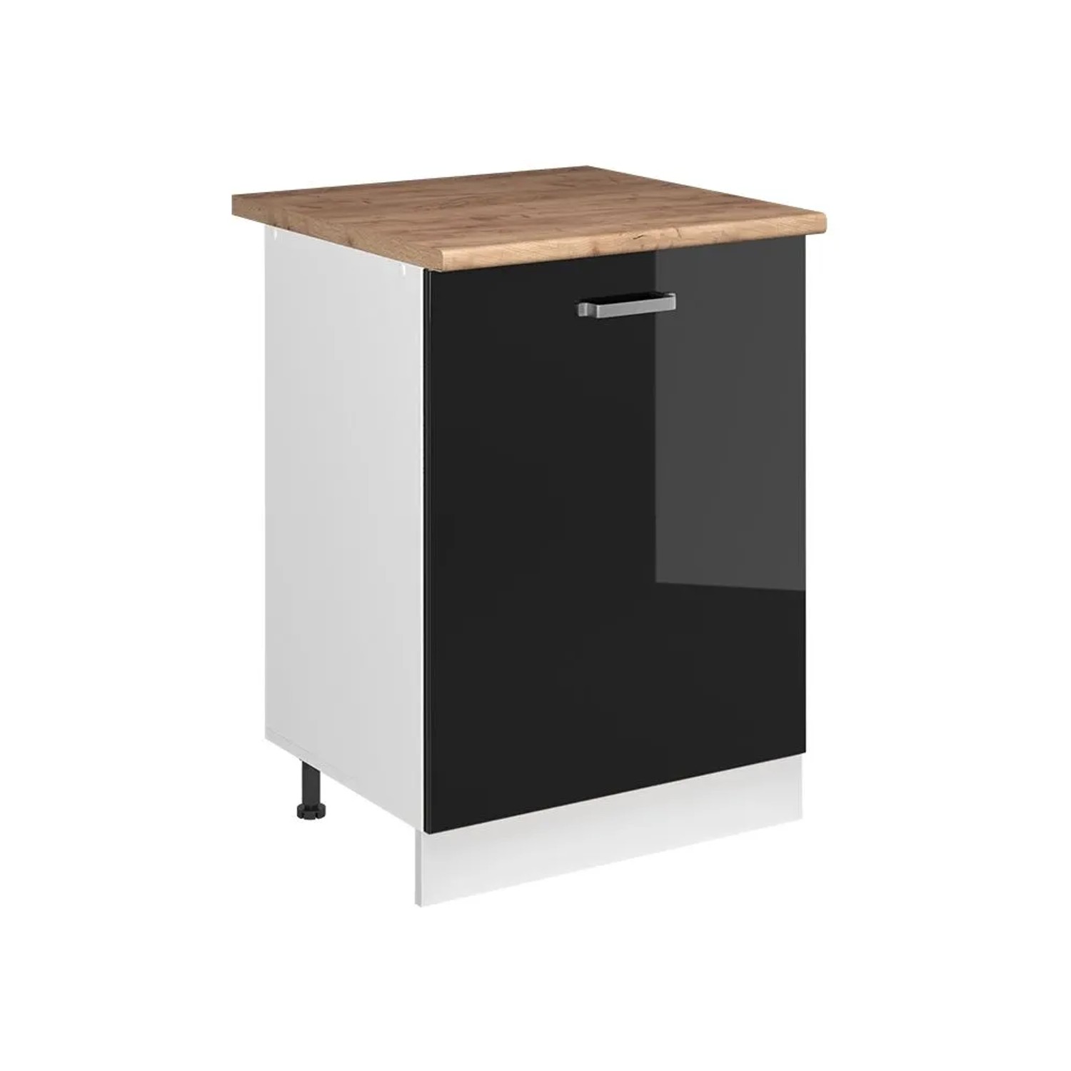 Vicco Küchenunterschrank R-Line Schwarz Hochglanz/Weiß 60 x 82 mit 1 Tür Arbeitsplatte Goldkraft Eiche Art Nr 72136