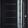 Schwarze Splendoor Haustür Thermospace Berlin RC2 mit Glaselement und Edelstahlapplikationen.